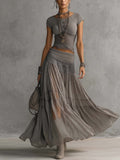 Lisa Lace-Paneled Top and Pleated Maxi Skirt Set