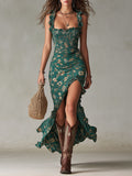 Emerald | Vintage Floral Ruffle Maxi Dress