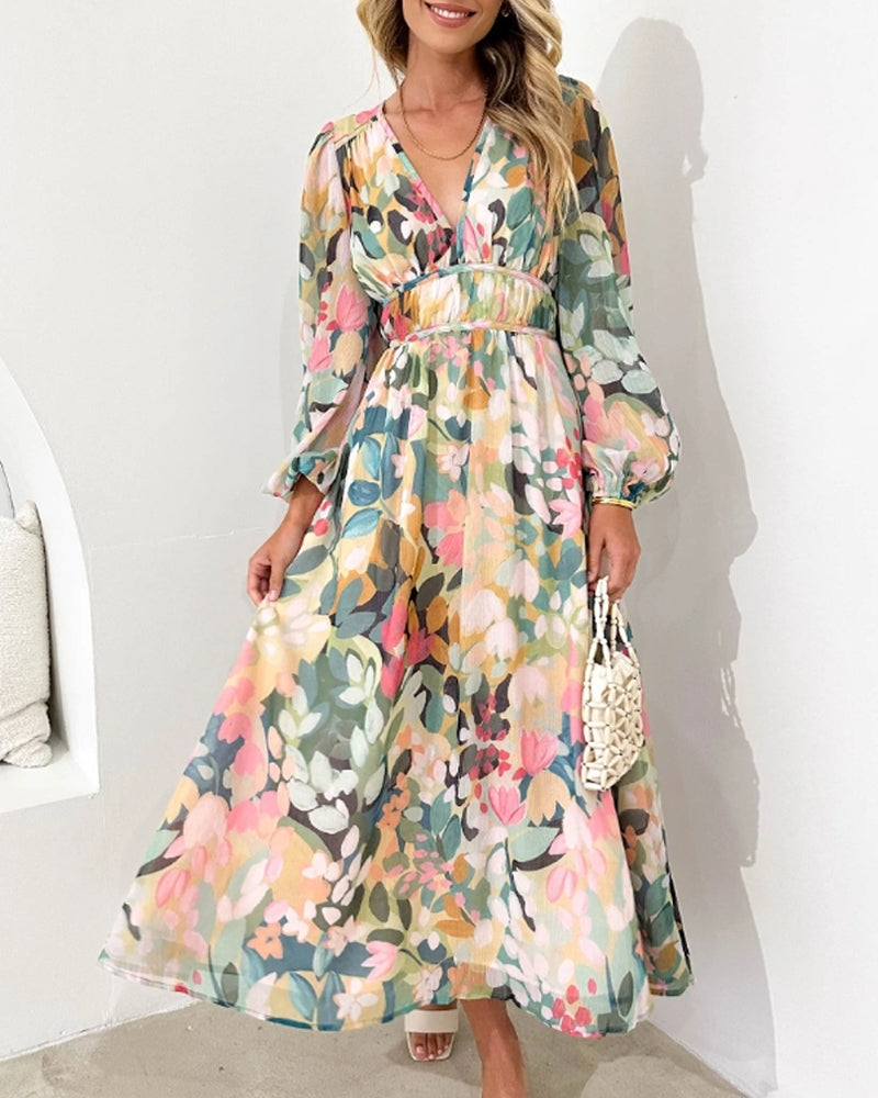 Arabella | Floral Print Lantern Sleeve Maxi Dress