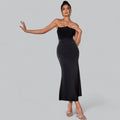 Elegant Strapless Corset Velvet Sheath Maxi Dress