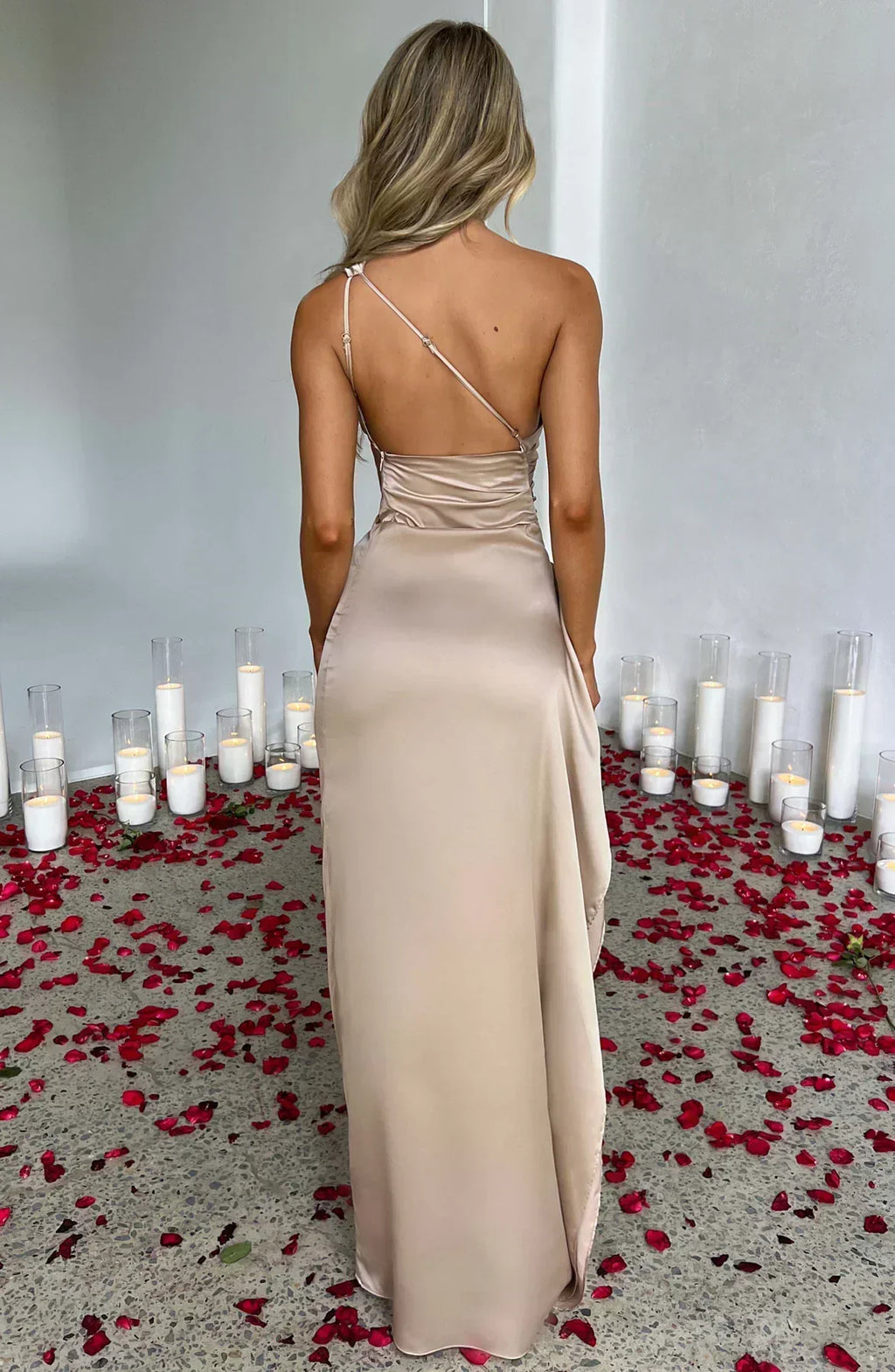 Women’s Asymmetric Evening Maxi Dress – Elegant Gown with High Split