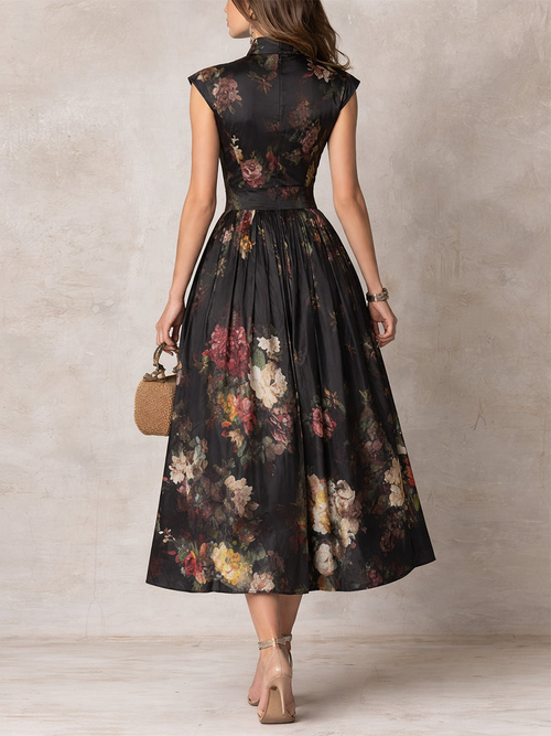 Cordelia | Dark Floral Keyhole Midi Dress